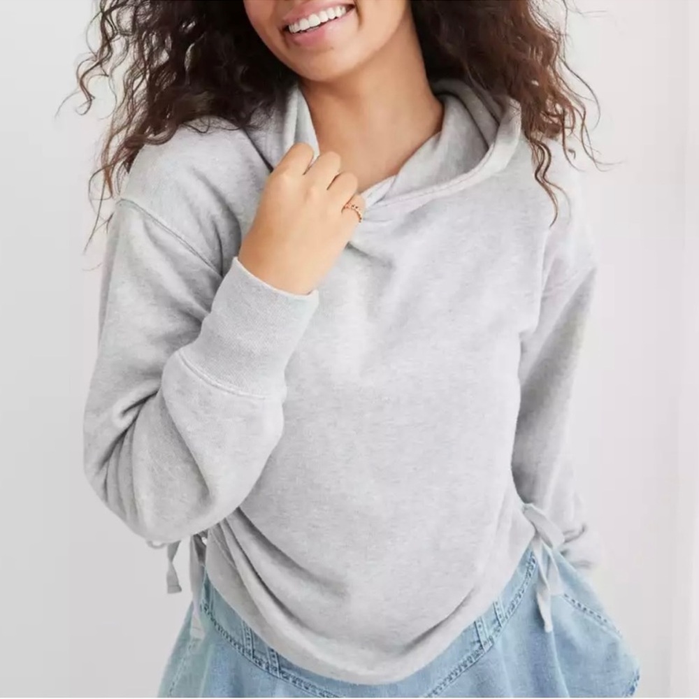 Aerie Cinched Up Hoodie Gray Small